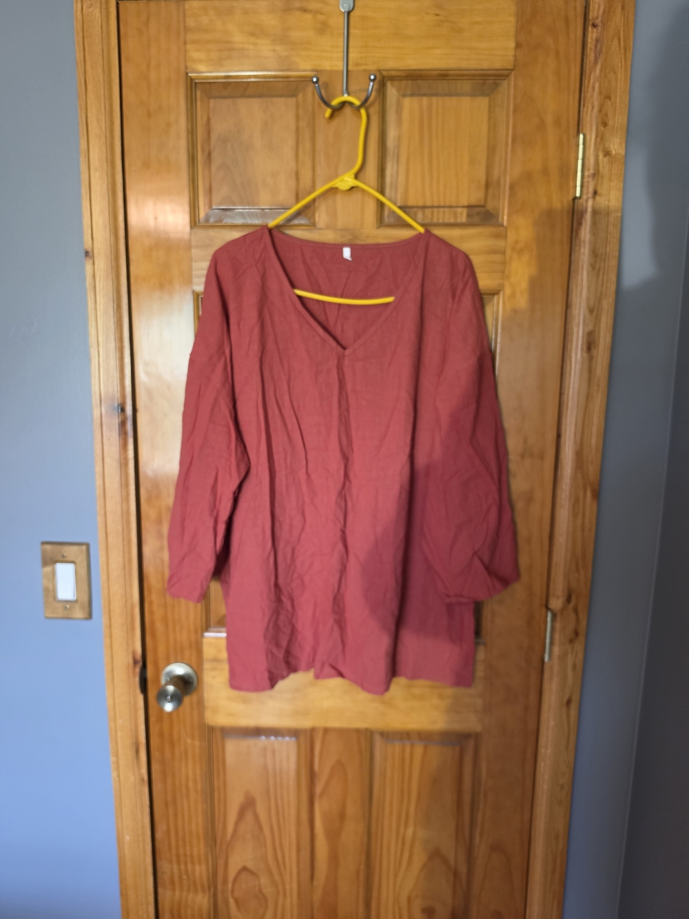 Women’s V-Neck Tunic Top in Rust Red